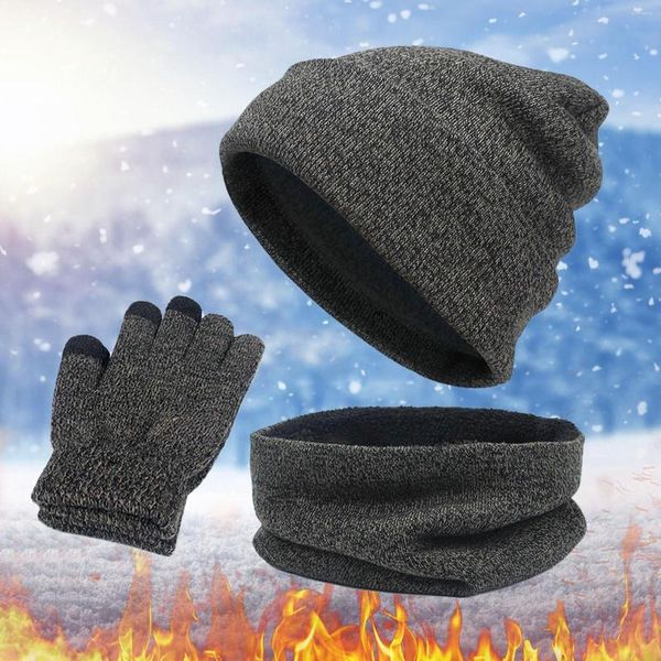 Casquettes de balle, écharpe, gants, ensemble de chapeaux pour adolescentes, filles, femmes, hommes, hiver, laine chaude, ample, trois pièces, bonnet en tricot de neige