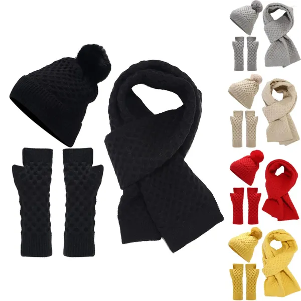 Gorros de bola, bufanda, guantes, sombrero, conjunto para adolescentes, niñas, mujeres, hombres, otoño, invierno, mujeres cálidas