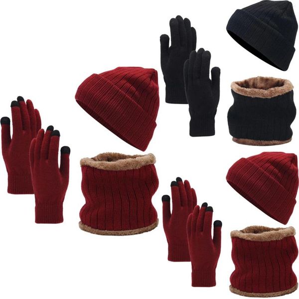 Gorros de bola bufanda guantes sombrero conjunto para adolescentes niñas mujeres hombres otoño invierno cálido lana mujeres