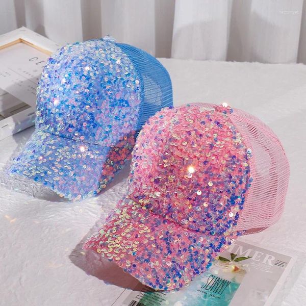 Gorras de bola Sombreros brillantes Malla de mujer Protector solar de verano Sombrero transpirable Gorra de béisbol con lentejuelas Gorros de fiesta de primavera Casual