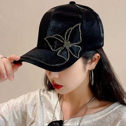 Casquettes de baseball Brillant Strass Papillon Casquette de baseball Femmes Printemps Été Soie Satin Snapback Chapeau Mode Visière Extérieure Plage Soleil ChapeauxJ230228