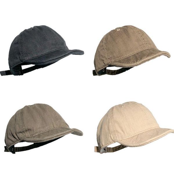 Casquettes de baseball à bord court Vintage Papa Chapeau Couleur unie Réglable Soft Top Pliable Hommes Lavage Version coréenne Casquette de baseball Peaked CapBall