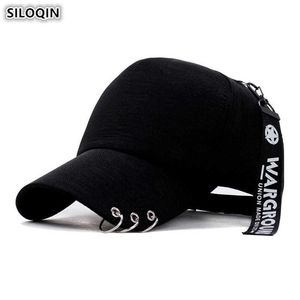 Kogelcaps siloqin verstelbare hoofdgrootte dames ponytail honkbal caps snapback cap nieuwe persoonlijkheid ijzerring hangende riem hiphop capj230228