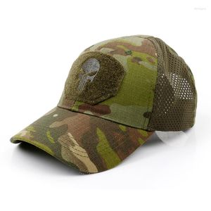 Gorras de bola Cráneo Gorra de béisbol Malla para hombres Verano Táctico Fuerzas especiales Parche de colocación de francotirador