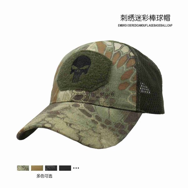 Casquettes de baseball Casquette de baseball camouflage tête de crâne ventilateur militaire tactique Velcro casquette de langue de canard pêche en plein air protection solaire parasol net chapeau J231130