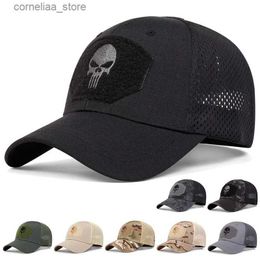 Casquettes de baseball Crâne tactique militaire Airsoft casquette réglable respirant pare-soleil camionneur chapeau maille chasse randonnée Snapback Baseball chapeaux gorraY240315