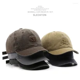 Ball Caps SLECKTON Baseball Cap Voor Mannen En Vrouwen Korte Rand Gewassen Letter Zonnehoeden Outdoor Sport Peaked Casual Snapback Unisex