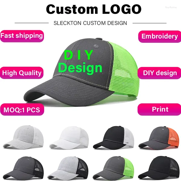 Casquettes de baseball Sleckton Casquette de baseball de broderie personnalisée pour hommes et femmes DIY Design Mesh Logo Imprimer Chapeau Qualité Coton En Gros Unisexe