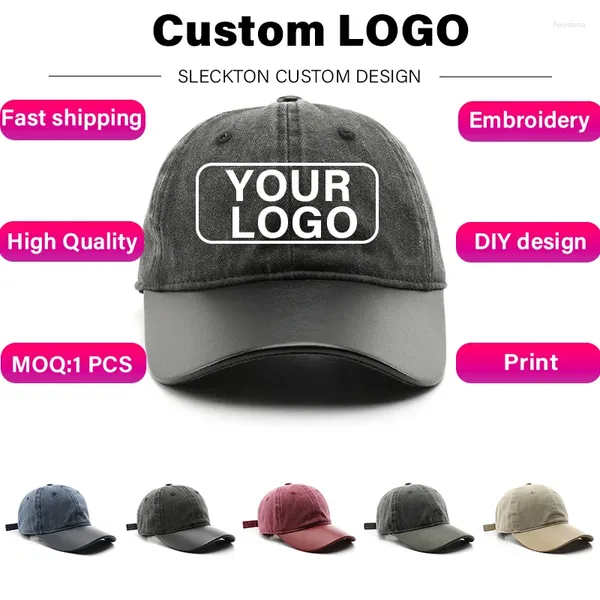 Bola de bolas Sleckton Logotipo personalizado Bordado Capilla de béisbol para hombres y mujeres Diseño de marca impresa Retro Washed Sun Hats Unisex al por mayor