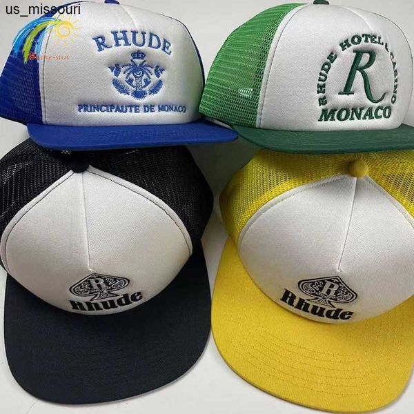 Casquettes de baseball Snapbacks Hip Hop Broderie décontractée RHUDE Casquette de baseball Hommes Femmes 1 1 Mesh Réglable Chapeau de soleil Rhude Bleu Vert Jaune Noir J230520