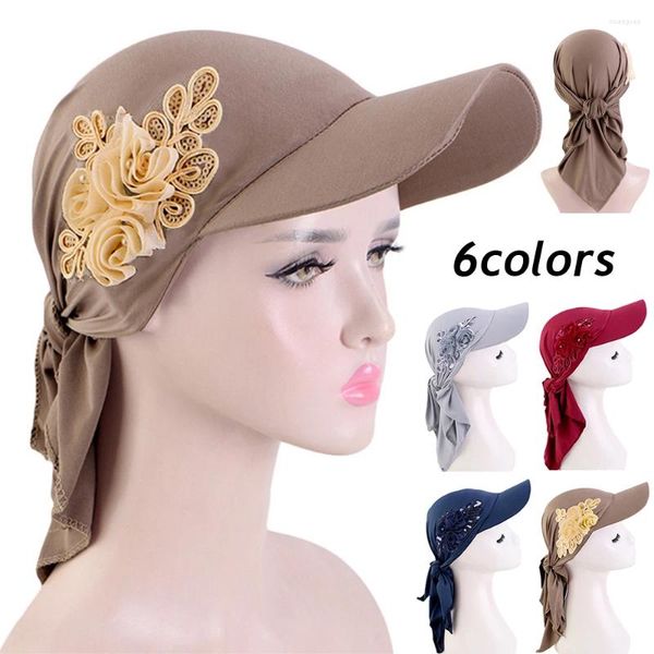 Gorras de bolas Capas de pico suave Sun sombreros Scarf Muslim Hijab Scarf Béisbol Béisbol Turbano Girlas Giras Glitter Flower Fashion Fashion