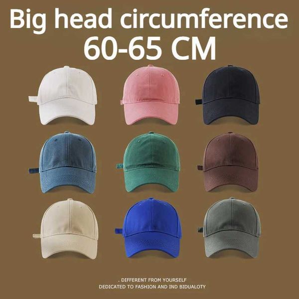 Ball Gaps Solid Color Baseball Hats Big Head Man Soft Algodón Sport Sport Snapback Capacal Lady Large Sun 56-60cm 60-65cm Q240403