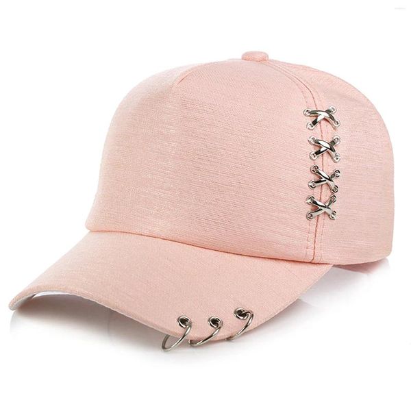 Casquettes de balle Couleur unie Anneaux en métal Mode Casual Unisexe Visière Casquette Streetwear Baseball Mâle Sport