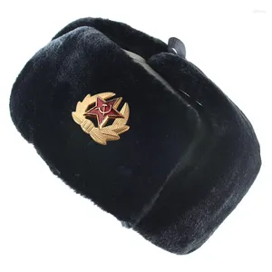 Kogelcaps Sovjet militaire badge Rusland bommenwerper hoeden piloot trapper trooper hoed winter faux bont oorllappen mannen sneeuw