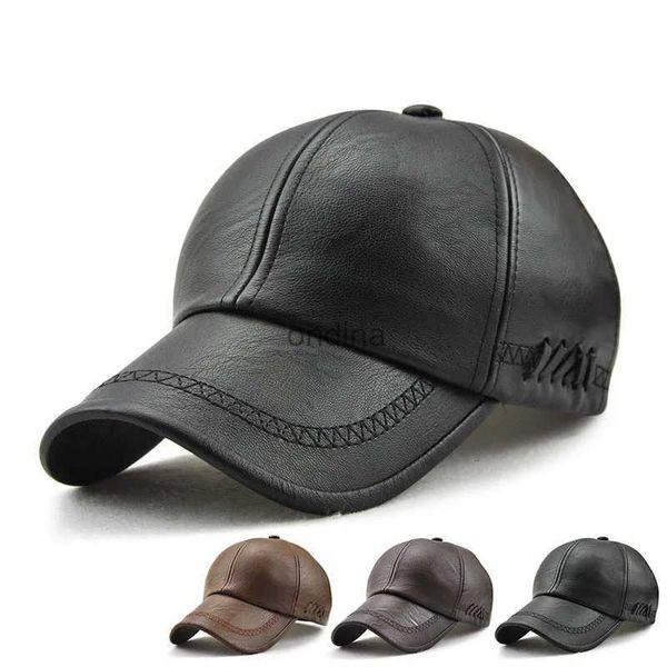 Gorras de béisbol Primavera Otoño Invierno Papá Gorras de cuero Ocio al aire libre Gorra de béisbol Hombres de mediana edad PU Soft Street Style Sombrero de cuero para hombre YQ240117