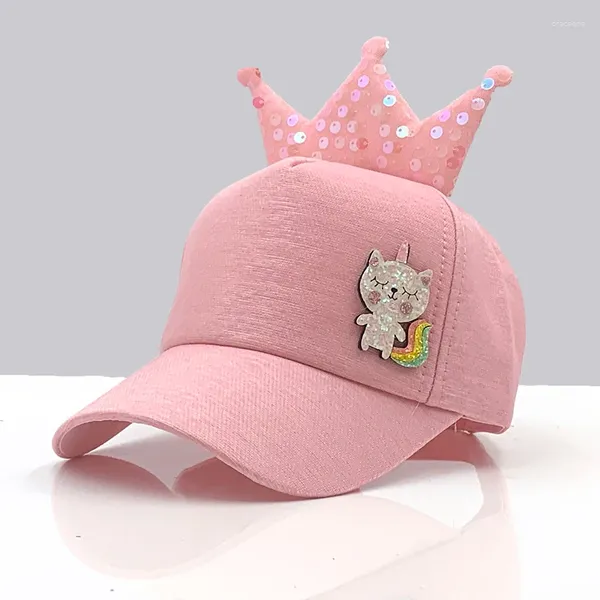 Casquettes de balle printemps/été casquette pour enfants fille couronne paillettes Baseball Snapback os beau chapeau à visière pour enfants