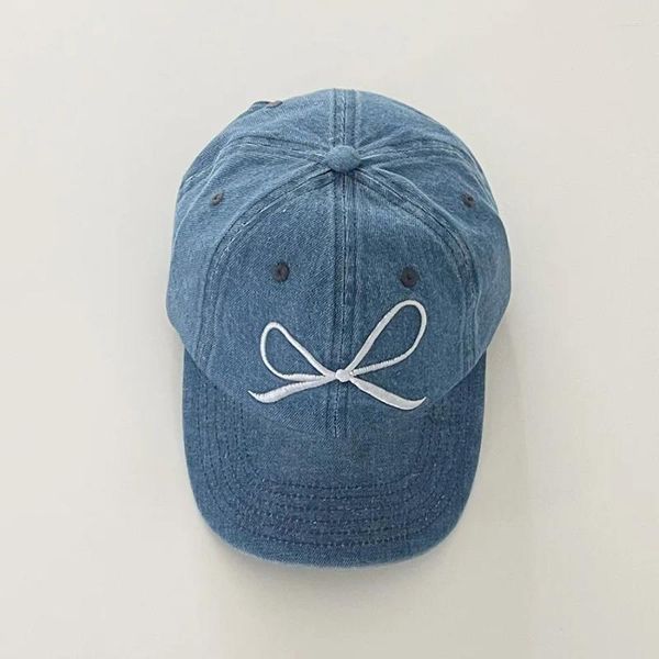 Casquettes de baseball Printemps Été Coréen Ins Lavé Denim Doux Mignon Arc Brodé Casquette De Baseball Femme Pare-Soleil