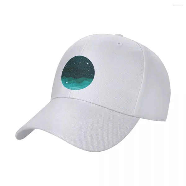 Casquettes de baseball Océan Étoilé Sarcelle Voilier Aquarelle Vagues De Mer Nuit Casquette De Baseball Noir Plage Vintage Chapeaux Pour Hommes Femmes