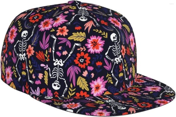 Casquettes de baseball Chapeau de snapback de crâne de sucre pour femmes hommes Jour des morts Casquette réglable Hip Hop Flat Bill Brim Trucker