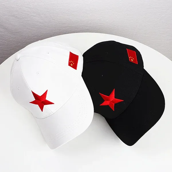 Gorras de bola de verano para hombres y mujeres gorra de béisbol de alta calidad rojo estrella de cinco puntas bandera nacional bordado sombreros de sombreado de sol