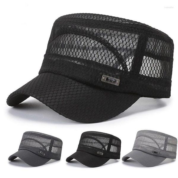 Gorras de bola Sombrero de hombre de verano Malla Militar Flat Top Snap Back Ajustable Gorra de béisbol Cadete Ejército Hombre Camionero transpirable