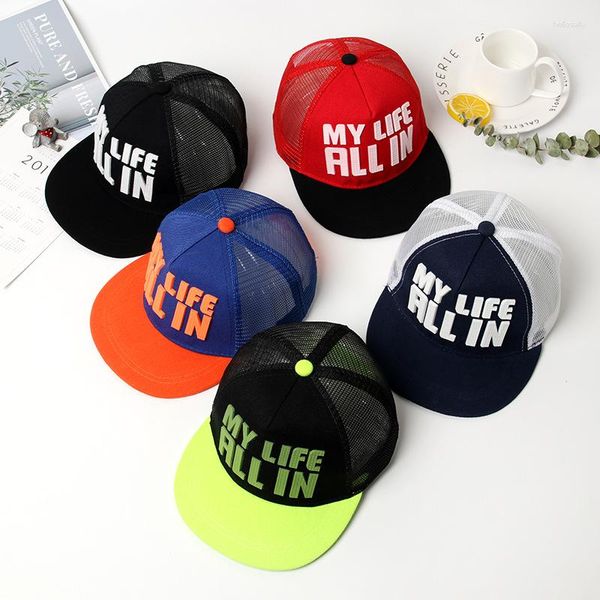 Gorras de béisbol de malla de verano para bebés y niños, gorra de béisbol para niños y niñas, letras de moda Hip Hop para niños, sombrero para el sol transpirable ajustable para exteriores