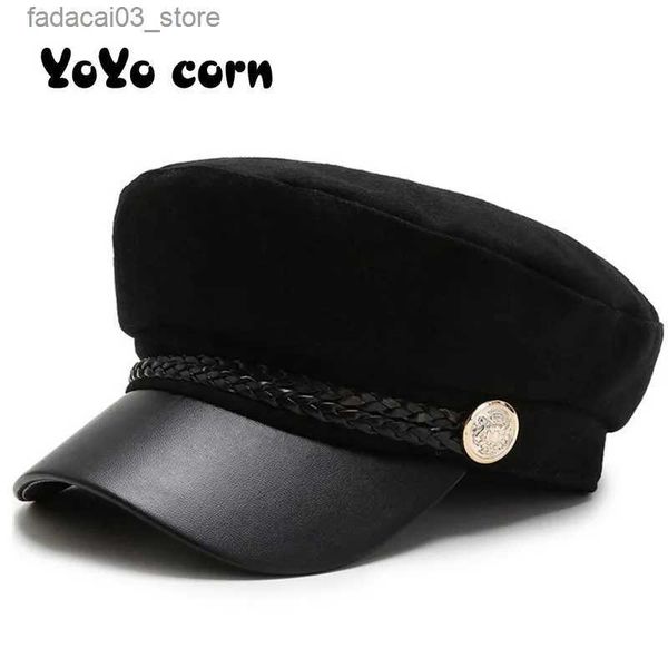 Gorras de bola Sol Casual Gorras militares Mujer Algodón Boina Sombreros planos Capitán Cap Trucker Vintage Negro Deporte Papá Hueso Hombre Sombrero de cuero para mujer Q240116