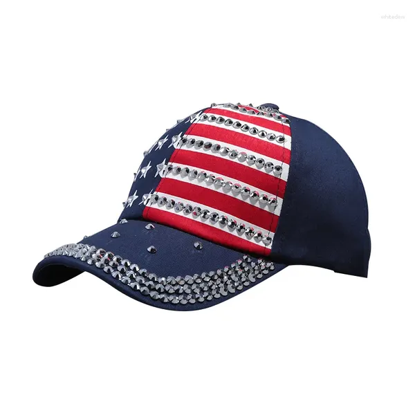 Gorras de bola Sombrero para el sol Primavera Verano Bandera americana Diamante Gorra de béisbol Europea y ganado Vaquero lavado al aire libre