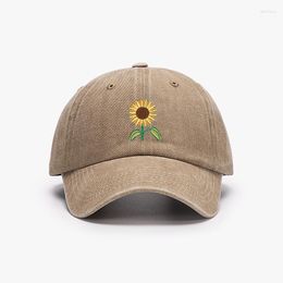Ball Caps Sunflower Baseball Cap Embroidered Plant Dad Trucker Hat Trendy Washed Vintage Woman Sun Cotton Mom Hats