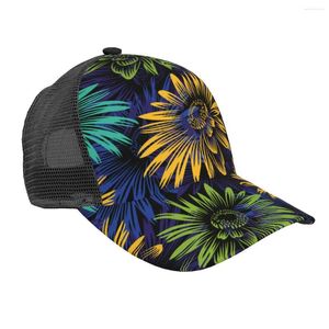 Gorras de bola Girasoles Impresión 3D Ala curvada Malla Gorra de béisbol Sombrero de sol casual para hombres Mujeres