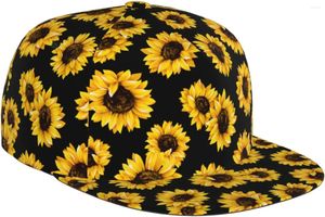 Casquettes de balle tournesols huile noir motif plat Bill chapeau unisexe casquette de Baseball Style Hip Hop visière vierge réglable