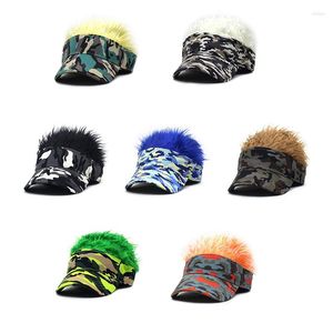 Ball Caps Zonnescherm Baseball Cap Met Puntige Haren Pruik Mannen Vrouwen Rock Punk Hip Hop Vizieren Hoeden Camouflage Sport Nep Haar zonnehoed