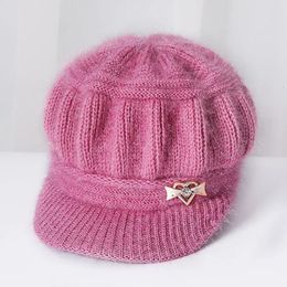 Ball Caps Super Warm Moeders Hoed Winter Wollen Muts Dames Konijnenbont Vizieren Baretten Hoeden Verdikt Pluche Fluweel Zachte Vrouwen 231109