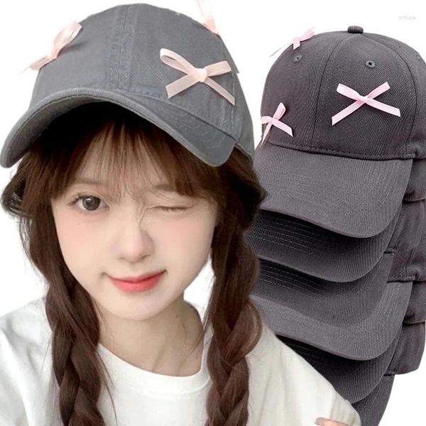 Caps à balle Sweet Bow Baseball Cap de base féminine Spring été coréen Coton Coton Gris Soleil Polyme Big Head Soft Top Sports Snapback Hat Gorras