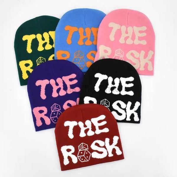 Gorras de bola The Risk Dice Carta Sombrero de punto bordado Sombrero frío Sombrero de lana Hombres y mujeres Hip Hop Otoño e invierno Sombrero