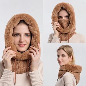 Casquettes de balle Épaissir polaire une pièce chapeau femmes tricoté moelleux casquette écharpe masque ensemble capuche hiver chaud en plein air ski coupe-vent en peluche bonnets bonnet