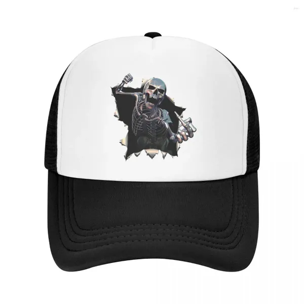 Gorras de bola Sombrero de camionero de calavera de metal rasgado Esqueleto gótico adulto Gorra de béisbol ajustable para hombres Mujeres Protección solar Snapback