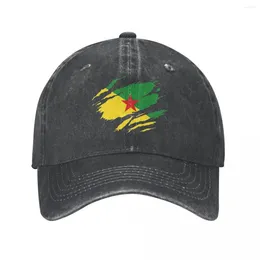 Bola de pelota estilo roto Guyana Flag Béisbol Denim angustiado Guayana Francia Sun Capá