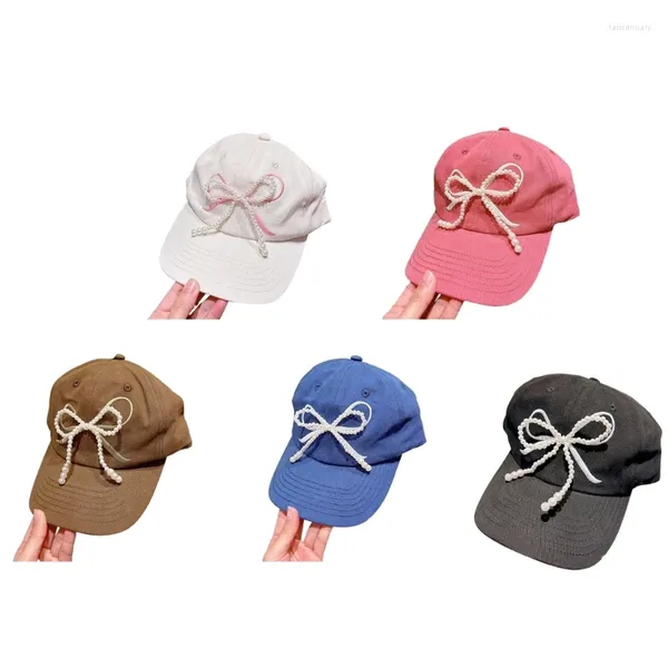 Gorras de bola Viajes Reunión Pearl Bowknot Calcomanías Sombrero Camping al aire libre Béisbol Mujer Hombre Tamaño de cabeza ajustable Ciclismo