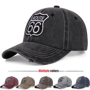 Casquettes de baseball tendances Route 66 broderie rétro lavé dames chapeau unisexe soleil casquette de baseball pour hommes réglable Denim papa 231120