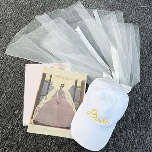 Ball Caps Trucker Hat voor bruid en sluier met elegante strik bruiloft vrijgezellenfeest