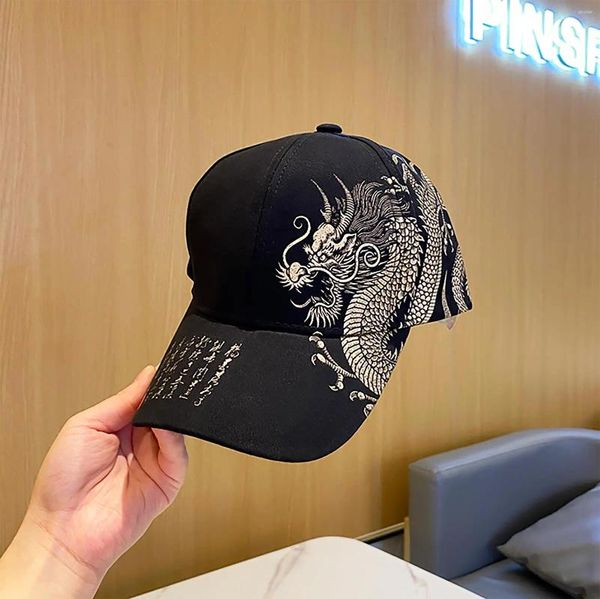 Ball Caps Unisexe Baseball Hat Black White Chinois Dragon Patché à plaque ajusté Sports Running Biking Casual Sun Fashion Hip Hop