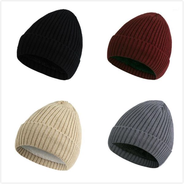 Casquettes de baseball unisexe Beanie chapeau côtelé tricoté à revers hiver chaud Plus décontracté couleur unie Skullcap Baggy pour hommes adultes