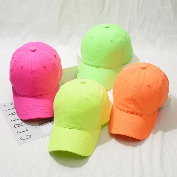 Gorras de bola Unisex Algodón Fluorescente Neón Gorra de béisbol Color sólido brillante Sombrero de protección solar al aire libre para hombres y mujeres Protección solar