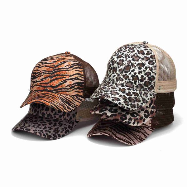 Gorras de bola Unisex Leopard Print Ponytail Gorra de béisbol Hip Hop Cap Hombres Mujeres Animal Print Sun Hat Gorra ajustable x0927