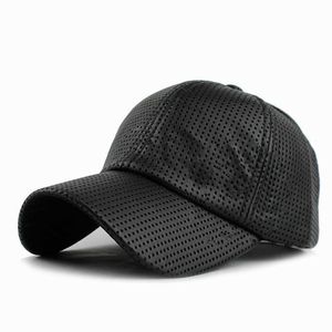 Ball Caps unisex PU Leather Dad Trucker Hat Fashion Hollow Out Baseball Cap Snapback Hats Hip Hop Caps R230220