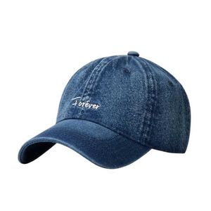 Caps de balle Ball Blue Denim Caps de baseball en jean pour femmes textes de broderie 6 Panneau Hat de papa J240425