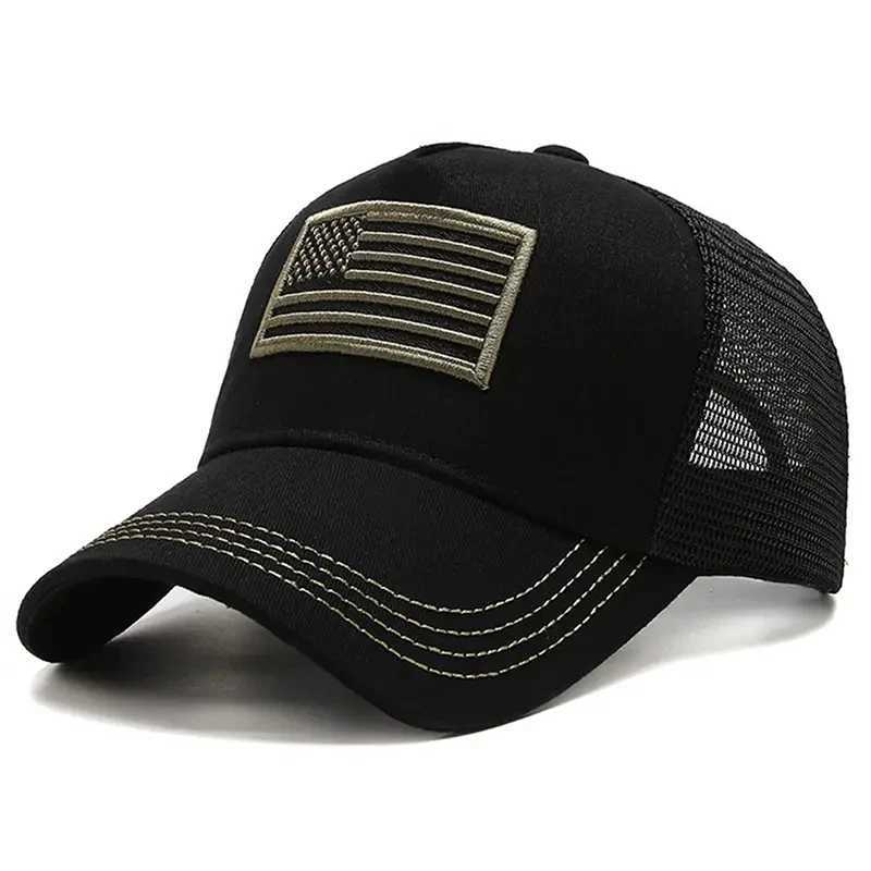 Boll Caps Us Flag Net Baseball Hat Summer Breattable Hat Mens Tactical Hat Unisex Hip Hop Hat Outdoor Sports Truck Hat Q240403