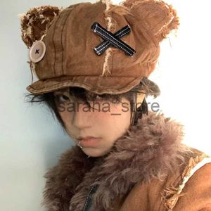 Gorras de bola Vintage Do Old Abandoned Bear Doll Hat Girl Y2k Botón Elemento Bear Ear Linda Boina J231130