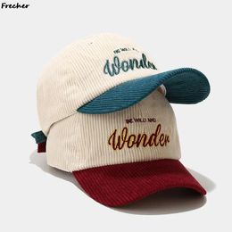 Ball Caps Vintage Brief Geborduurde Corduroy Baseball Cap Snoep Kleur Warme Winter Hoeden Voor Mannen Vrouwen Frisse Hip Hop Gezicht bot Gorras 231019